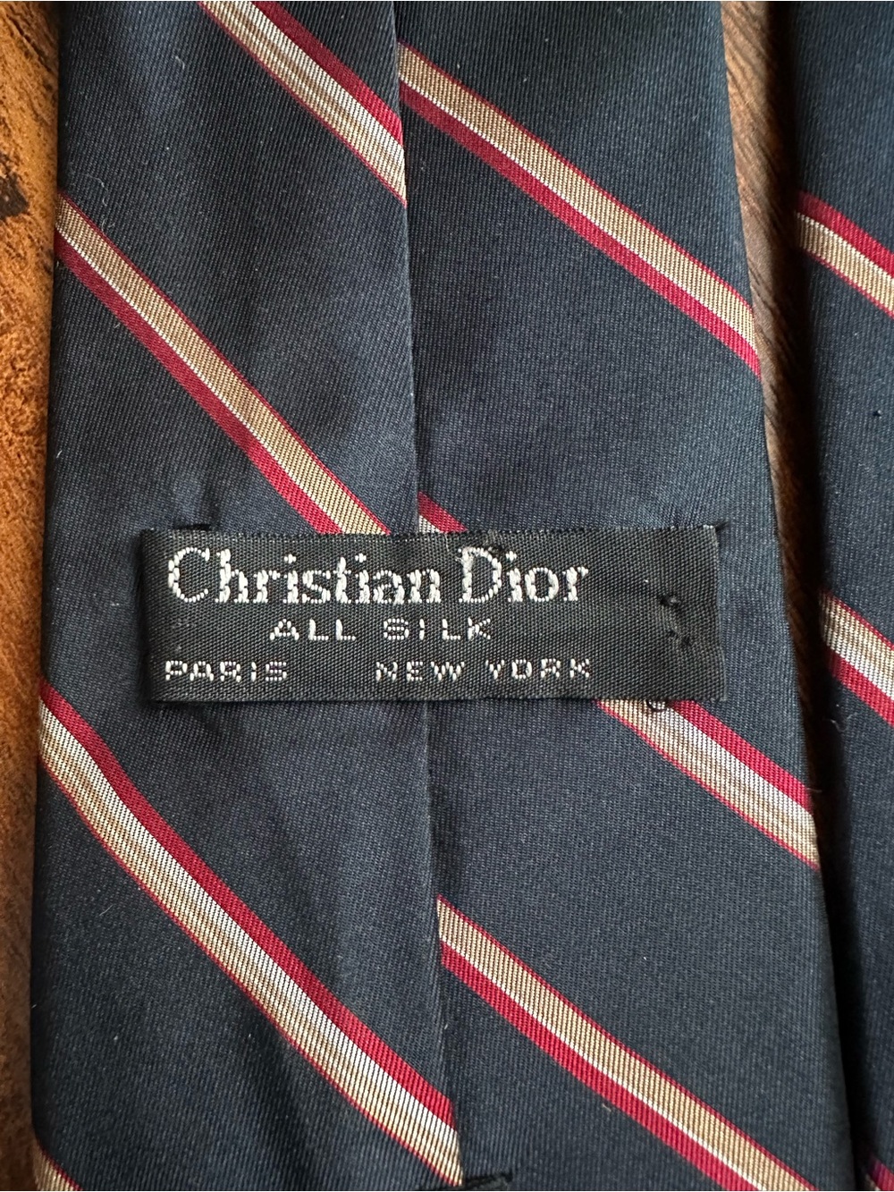 Dior Navy Tie with Red and White Diagonal Stripes